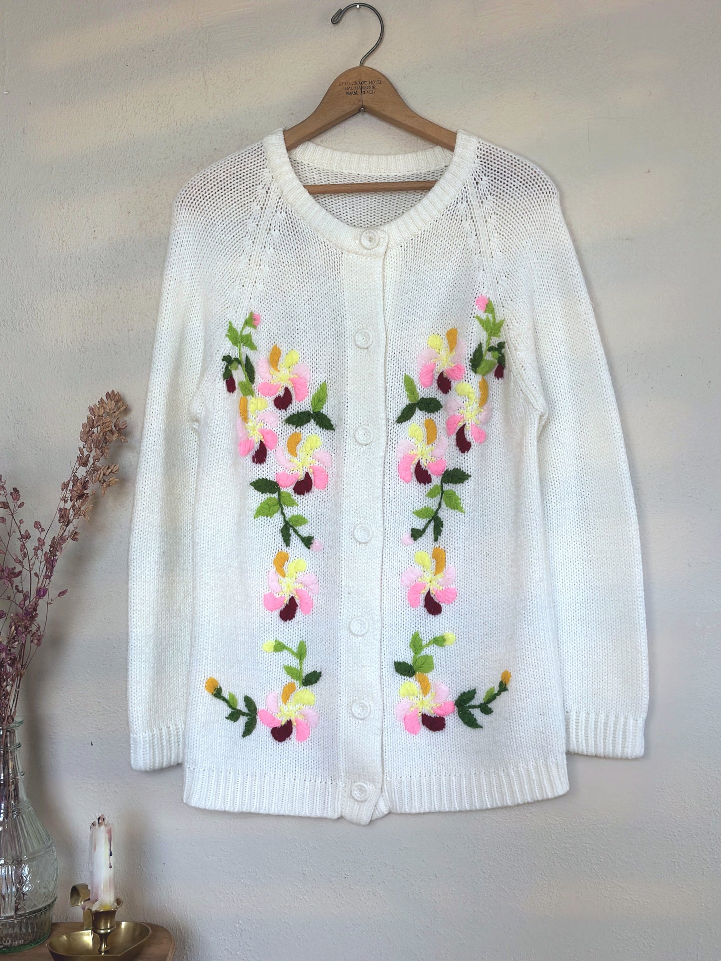 1970s Floral Embroidery Knit Cardigan