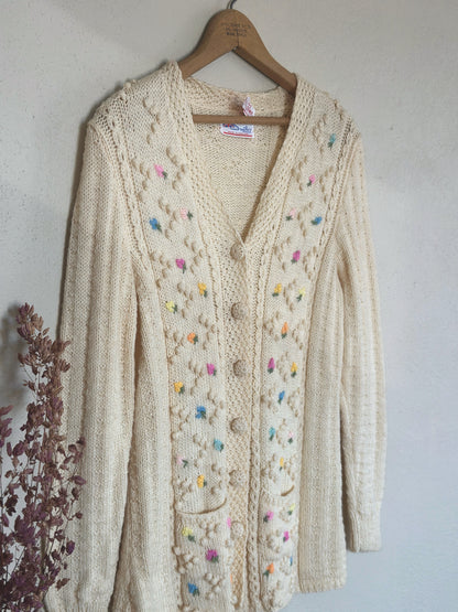 1970s Smith's Wool Popcorn Knit Berry Cardigan