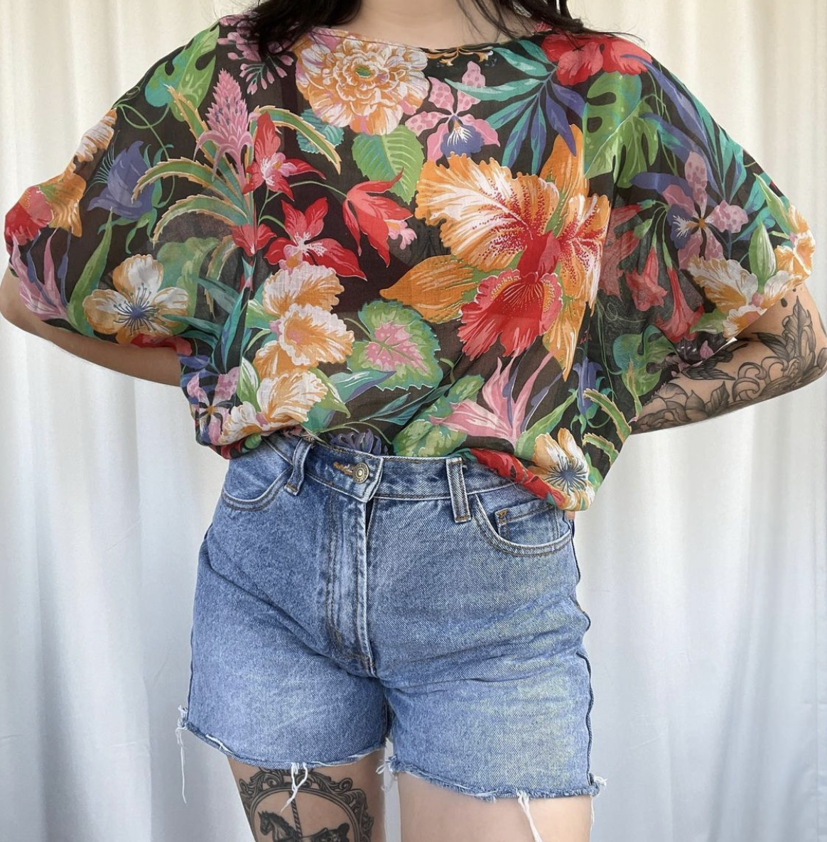 80s Laguna Junction Tropical Sheer Top