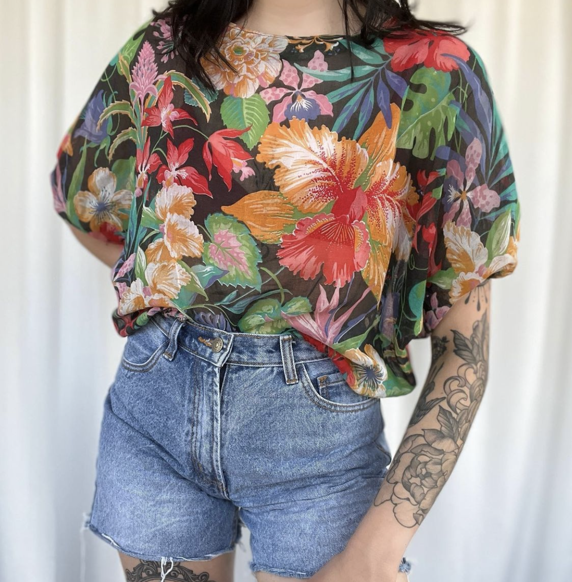 80s Laguna Junction Tropical Sheer Top