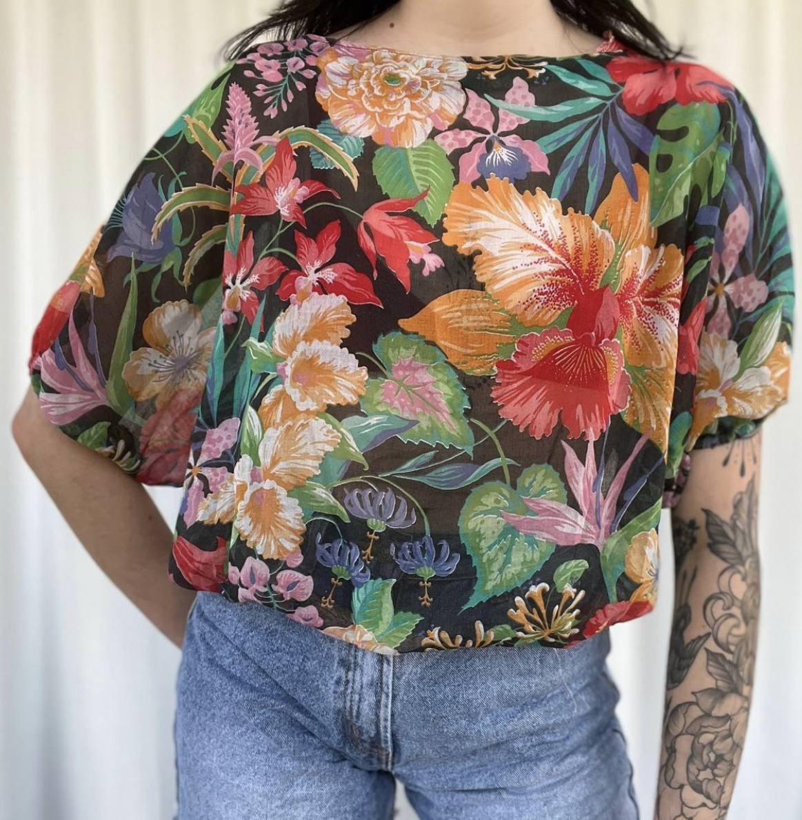 80s Laguna Junction Tropical Sheer Top