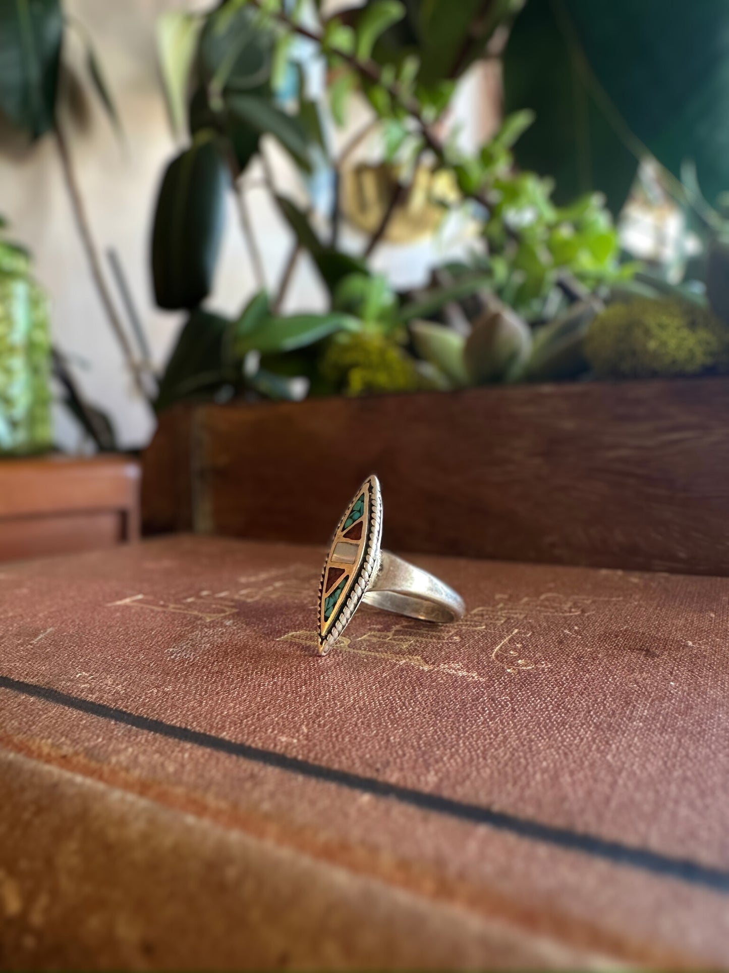 Navajo Crushed Stone Marquise Ring (Size 8.5)