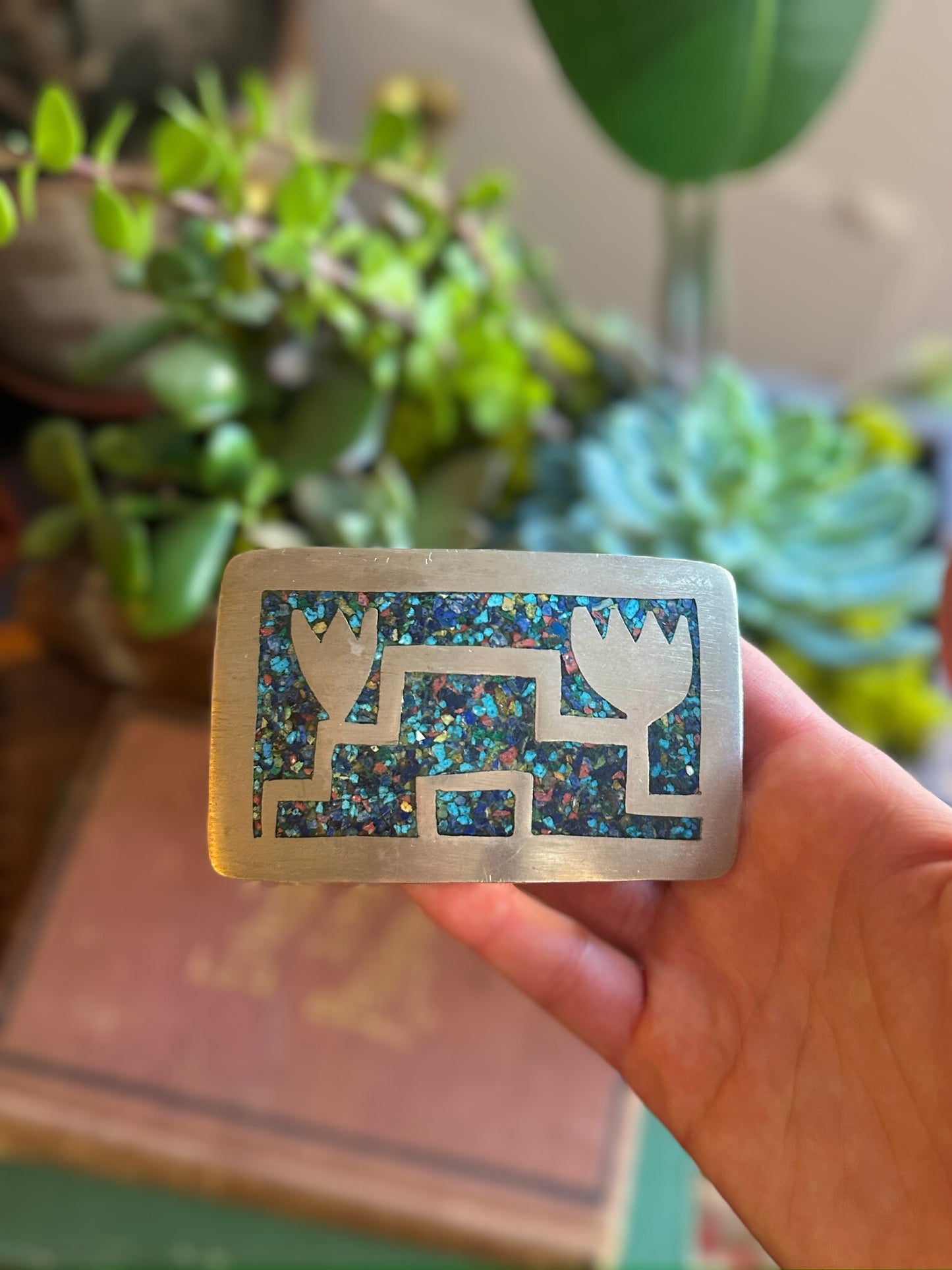1980s Turquoise Chip Belt Buckle
