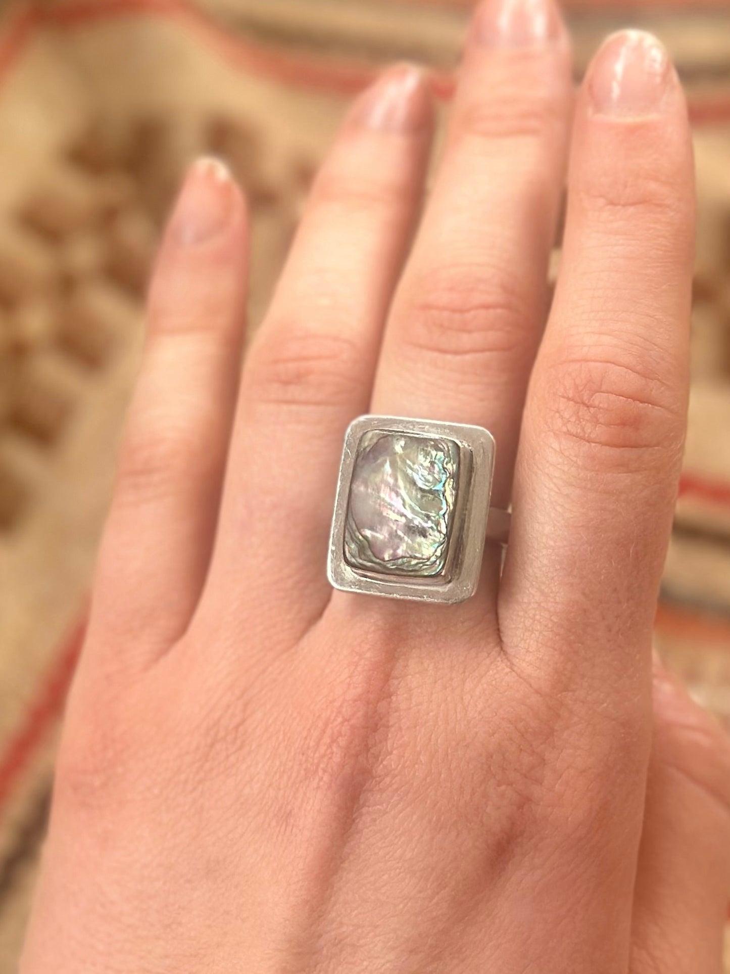 Mexican Abalone Framed Ring (Size 6)