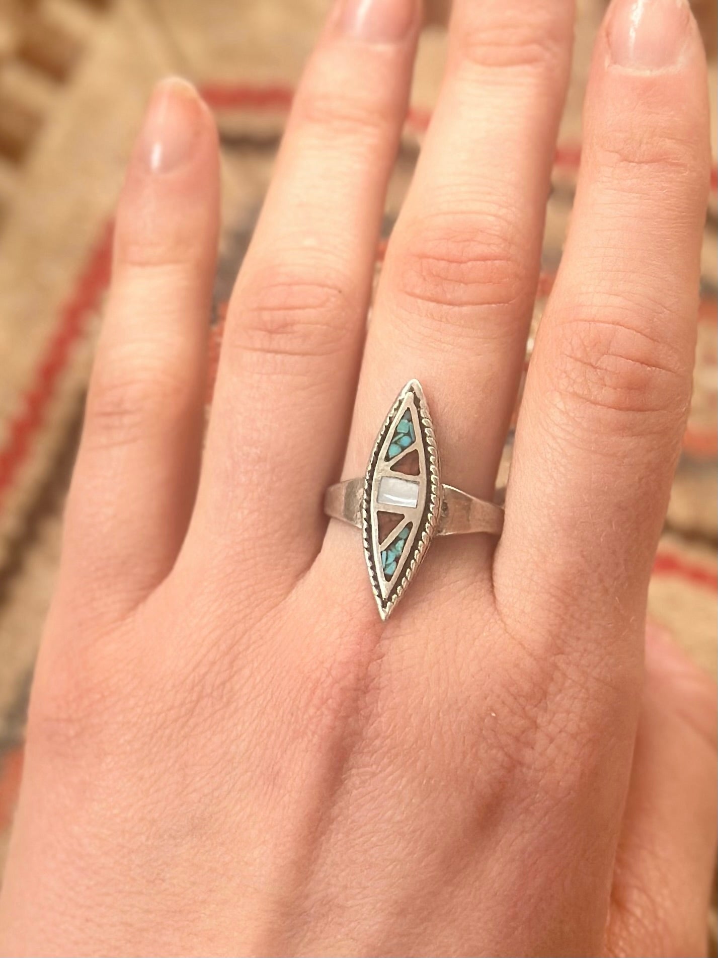 Navajo Crushed Stone Marquise Ring (Size 8.5)