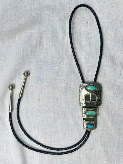 1970s/80s Buckle Bolo Tie with Turquoise Accents