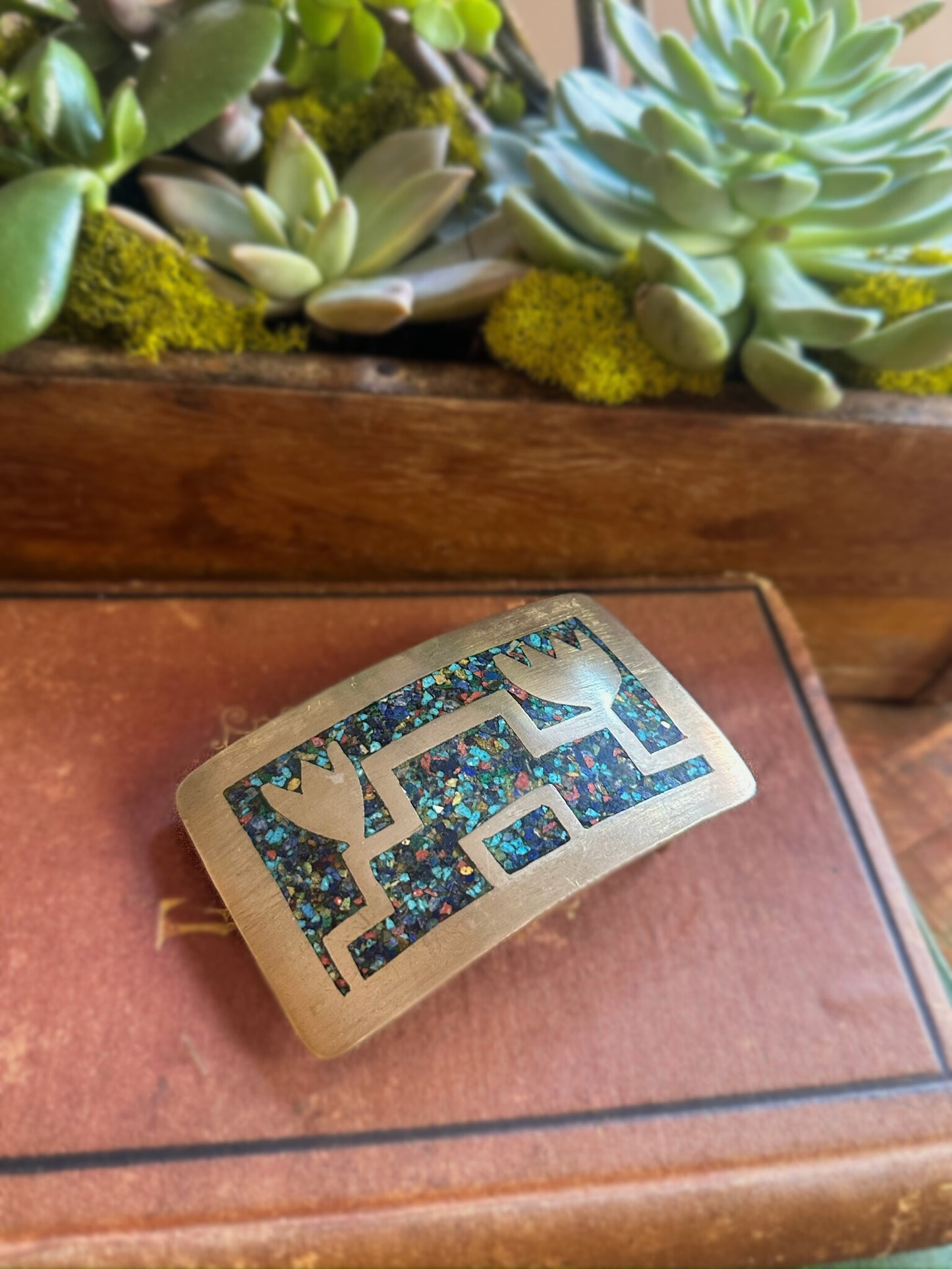 1980s Turquoise Chip Belt Buckle