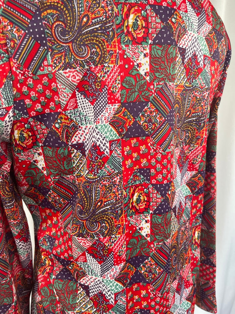 70s Psychedelic Patchwork Poly Top