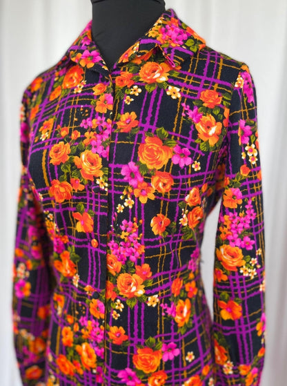 70s Lanz Originals Purple & Orange Rose Dress