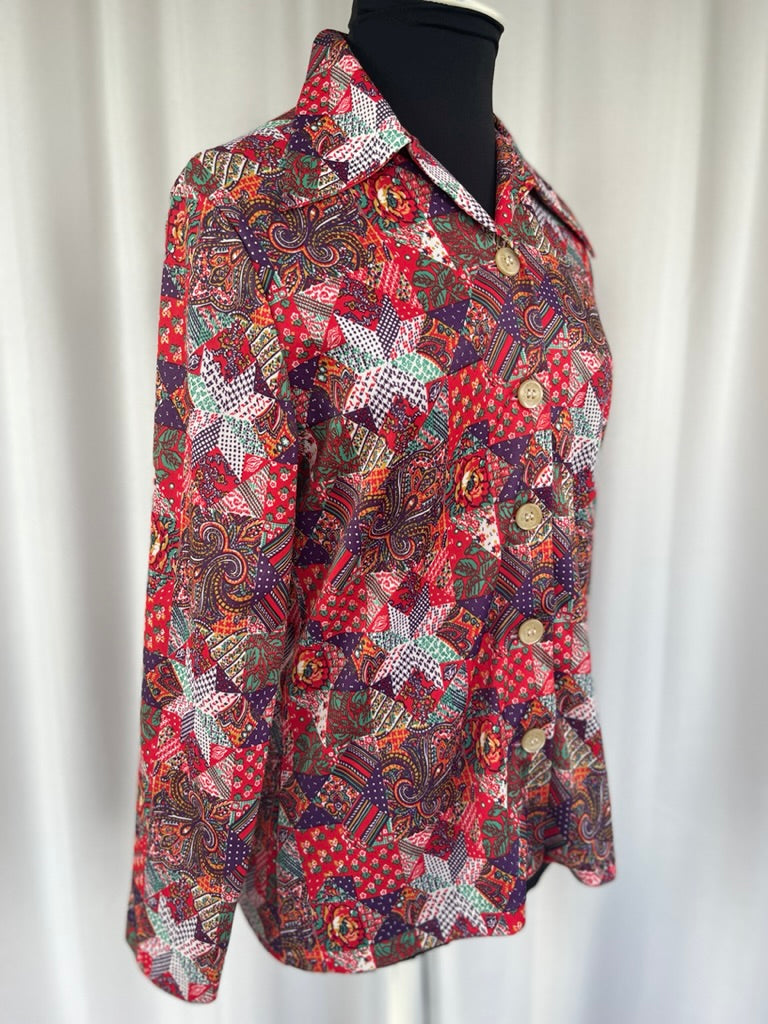 70s Psychedelic Patchwork Poly Top