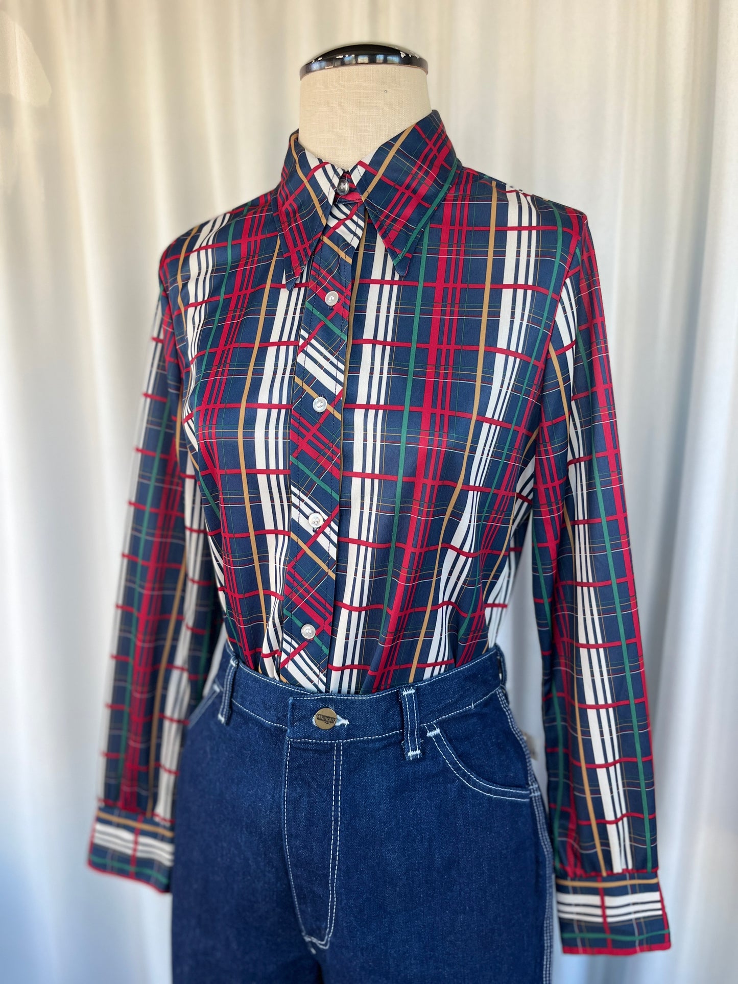 70s Donnkenny Plaid Poly Button Up