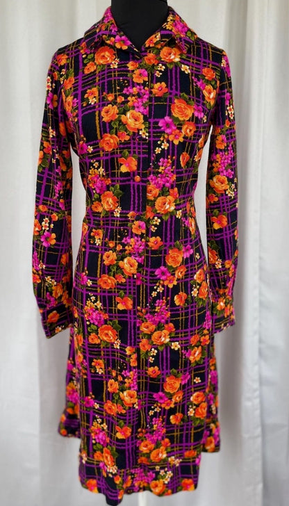 70s Lanz Originals Purple & Orange Rose Dress